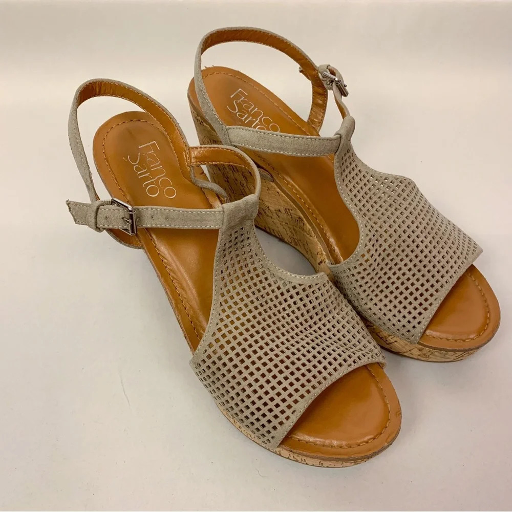 Franco Sarto Clinton 2 Leather Espadrille Wedge Sandals - Picture 2 of 6